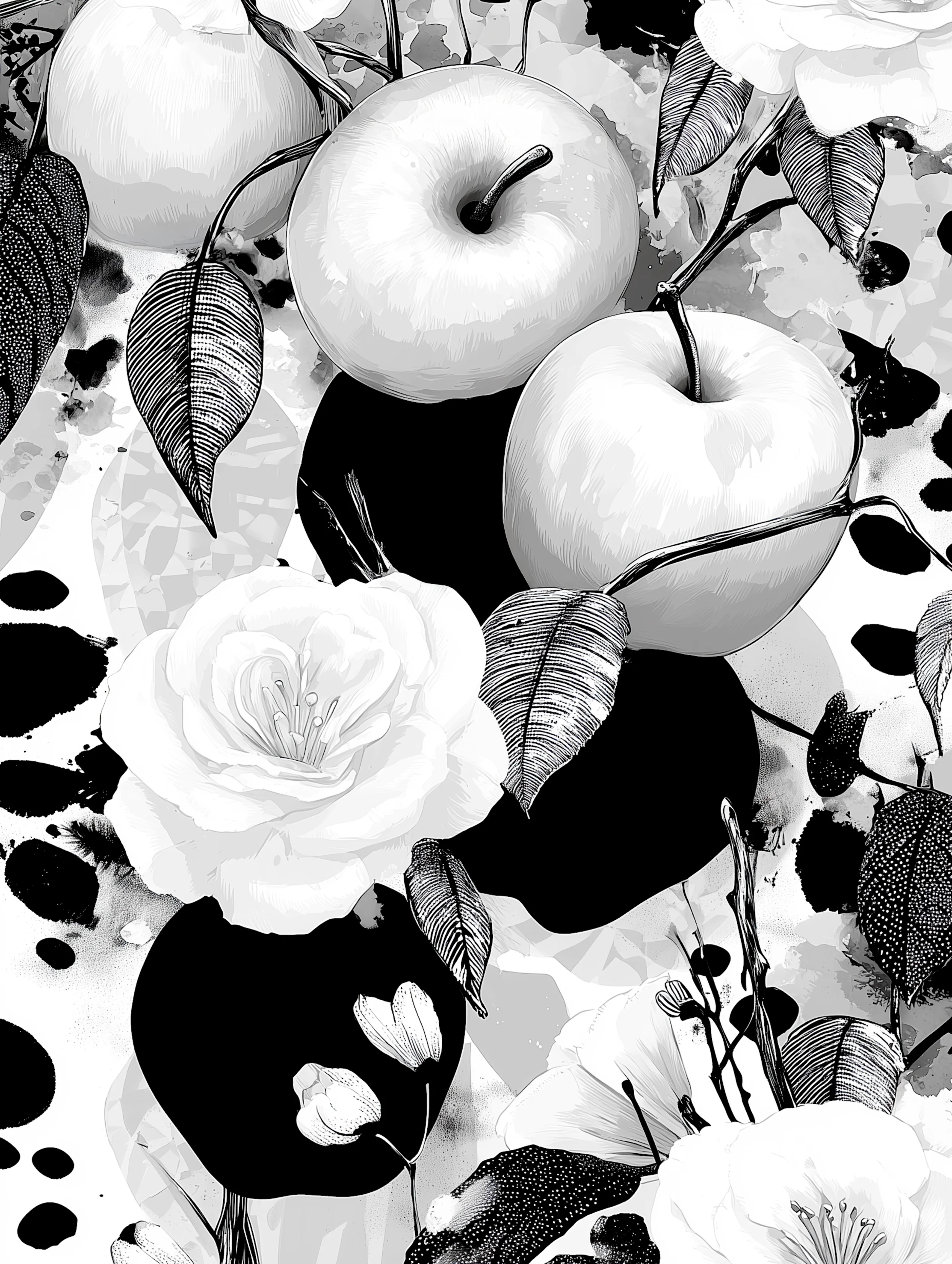 Free printable apple coloring page for adults featuring a coloring page of apples with a rose